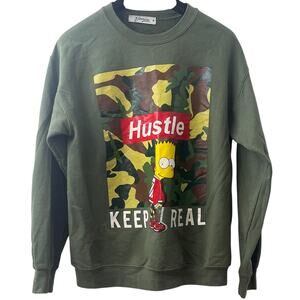 Bart Simpson Hustle Crewneck Sweatshirt - Army Green Camo - 3fortyinc - M